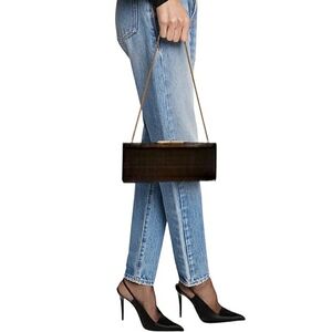 Vintage Y2K Brown Satin Long Handheld Mirror Open Top Evening Formal Clutch Bag